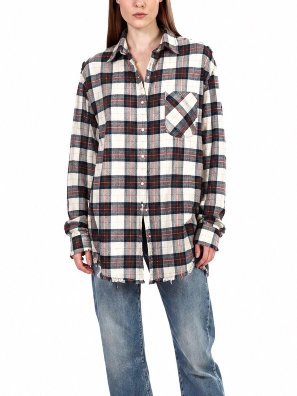 Aritzia TNA Plaid Tunic Button Up Shirt - XS